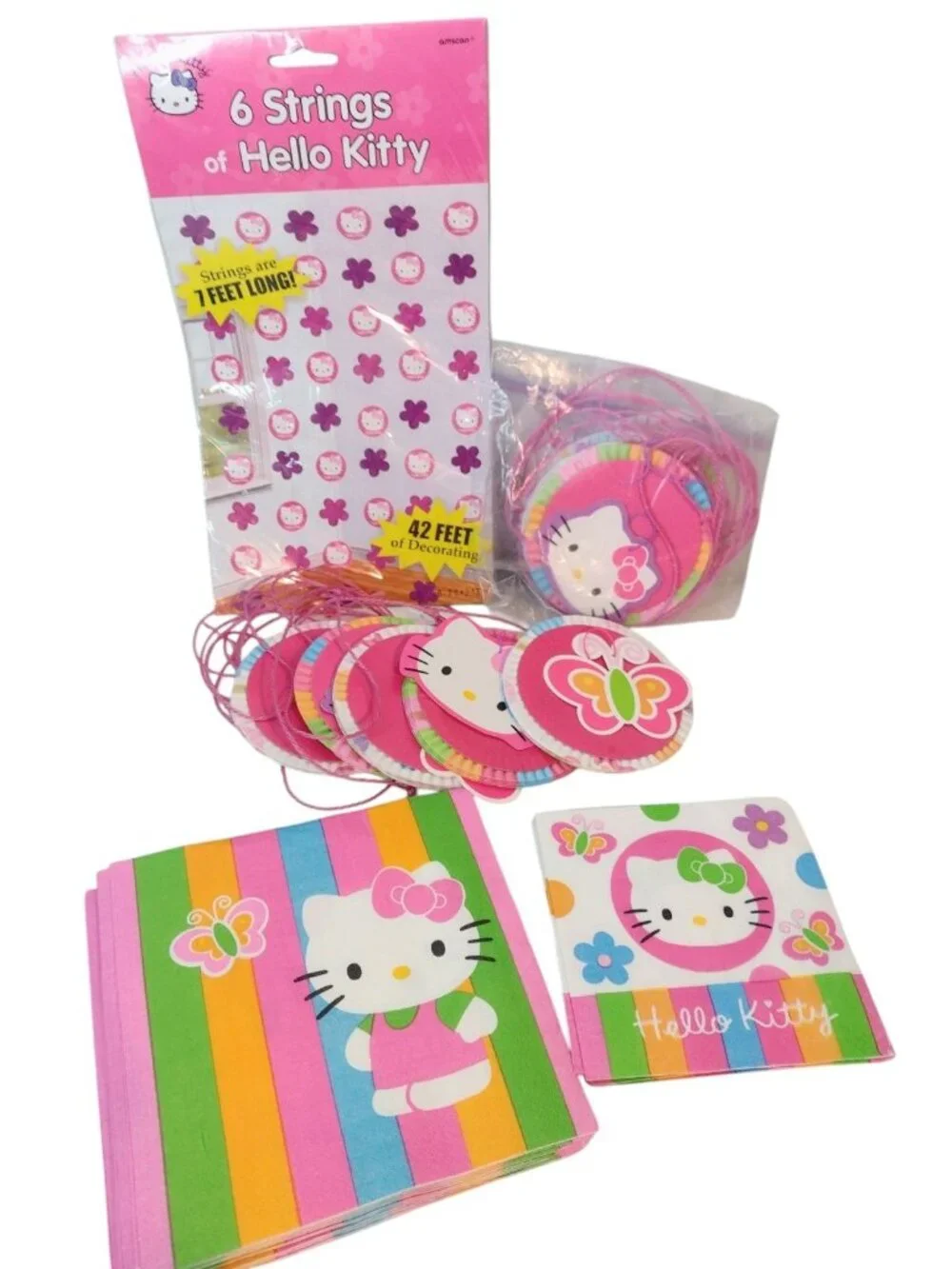 Sanrio Hello Kitty 2007 Birthday Party Y2K Hanging Decorations Napkins Butterfly